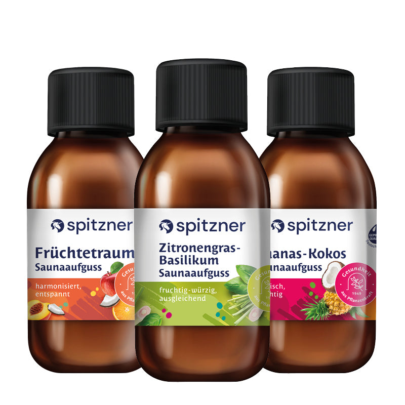 Spitzner Saunaaufguss Set Fruchtig & Belebend 3x125 ml Wellness Sauna Aufguss Bundle