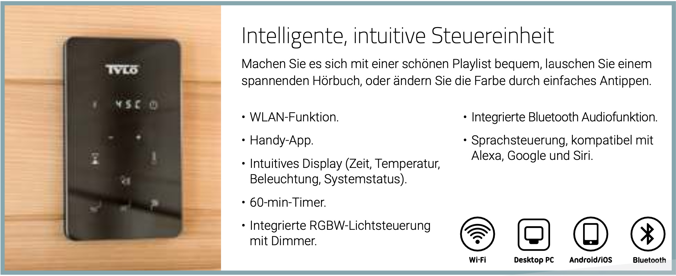Tylö Infrarotkabine Tylösand T825H Schwarz IR-Wärmekabine mit WLAN Steuerung
