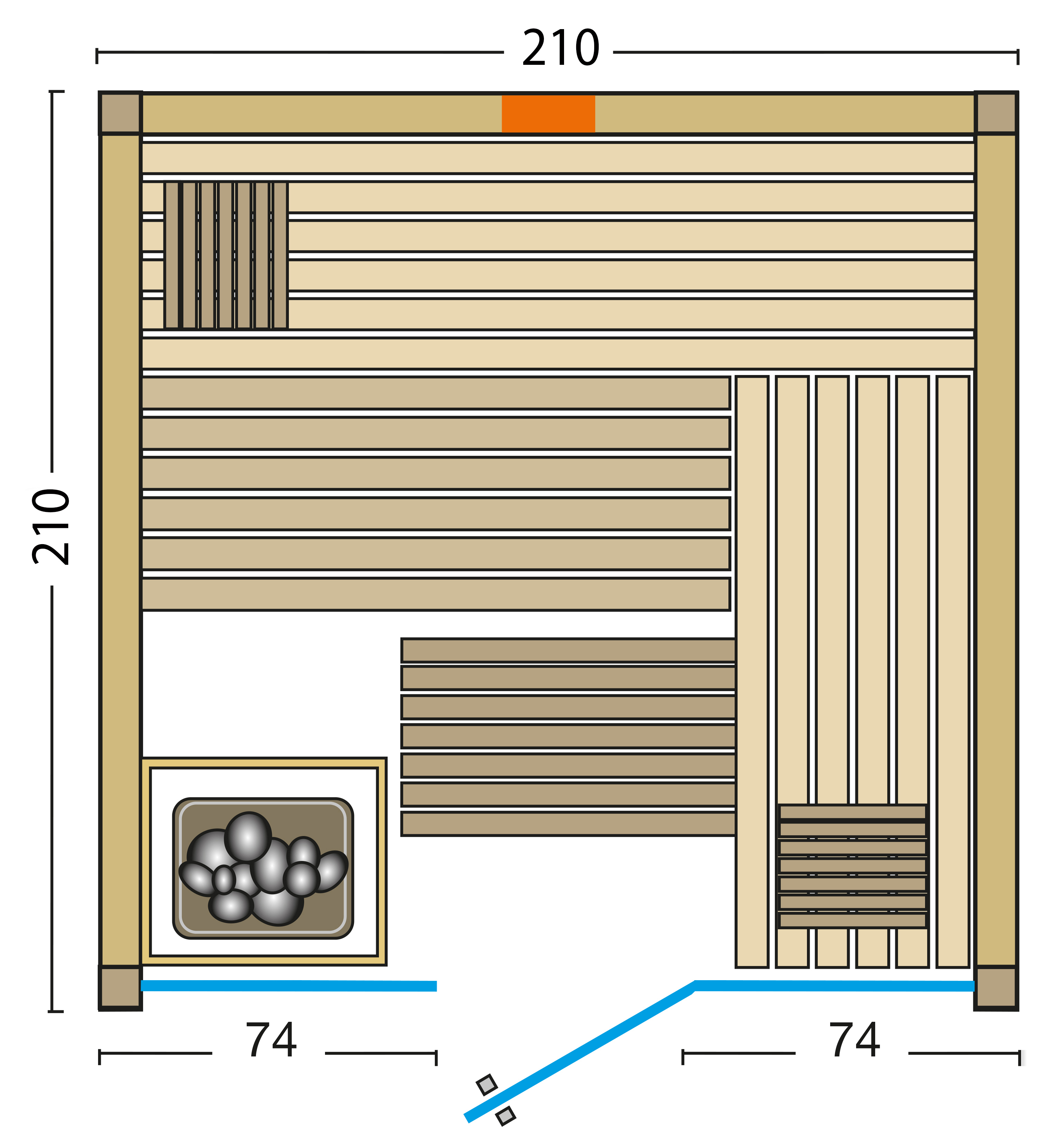 Infraworld Sauna Panorama Complete Espe 210x210x203cm mit ABC-Strahler Multifunktionssauna