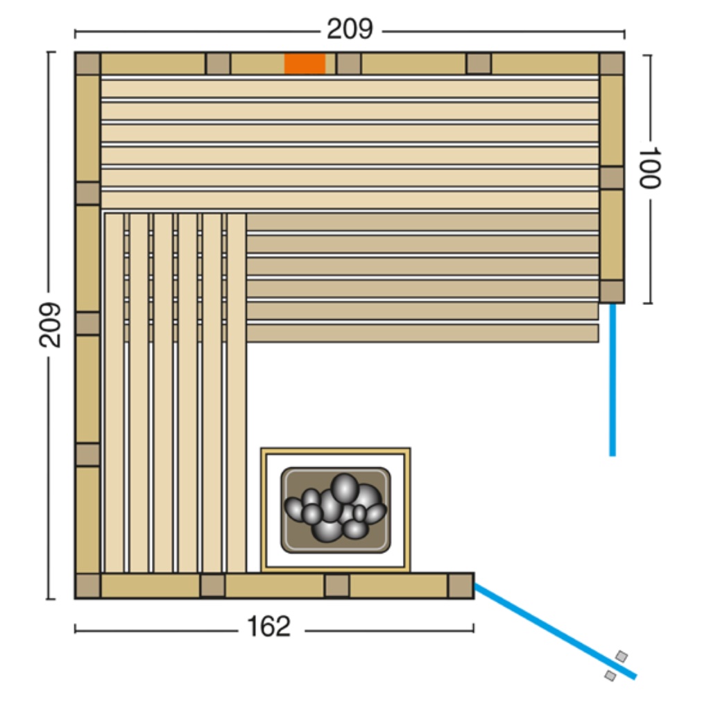 Infraworld Solido Complete 209 Ecke Sauna mit Infrarotstrahler 209x209x200 cm nordische Fichte