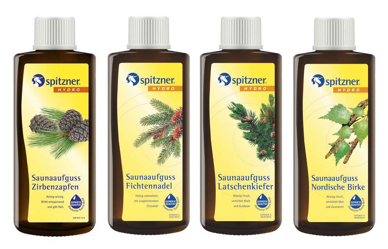 Spitzner Saunaaufguss 4er Set Zirbenzapfen Fichtennadel Latschenkiefer Nordische Birke 4x 190ml