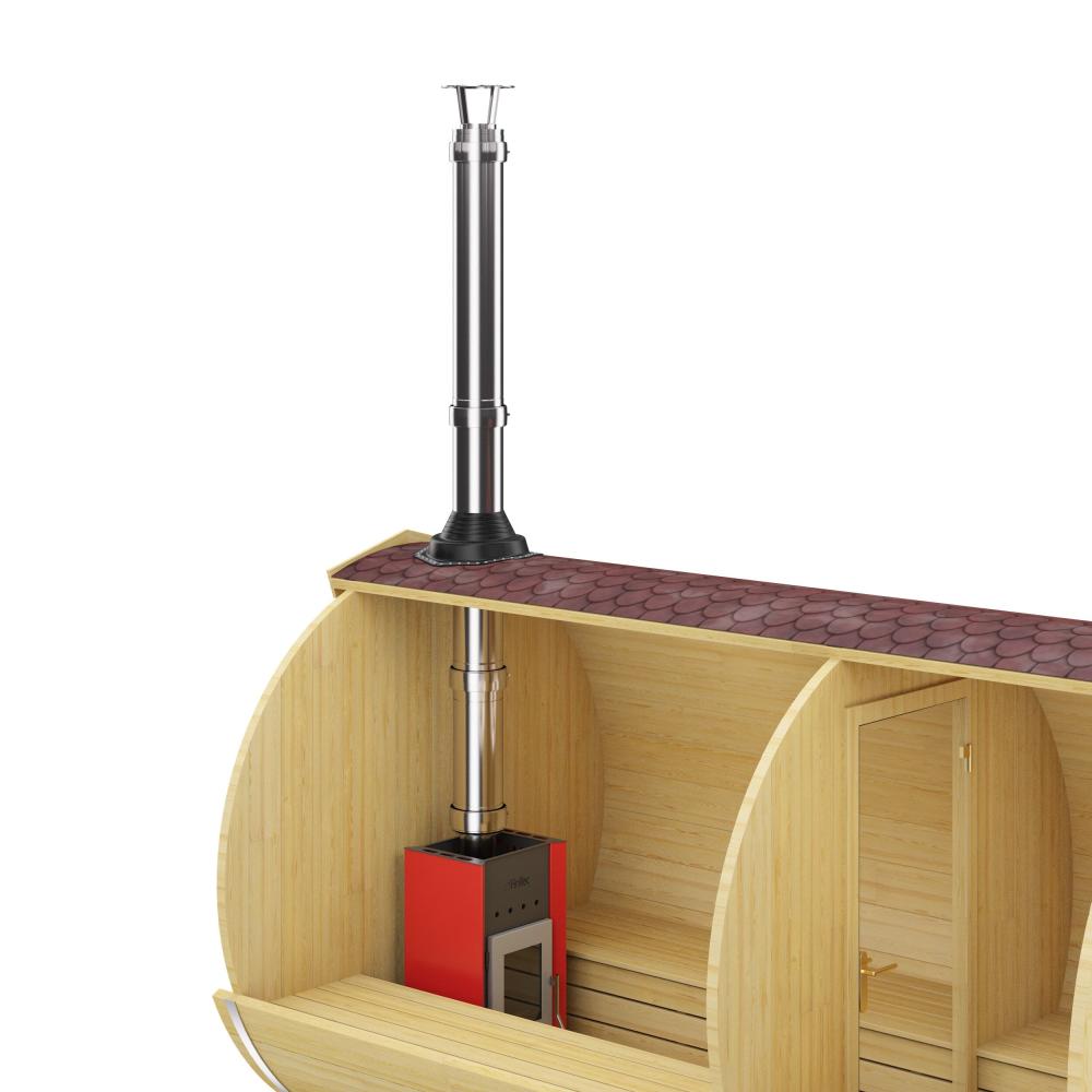 Fintec Edelstahl Außenkamin CHIMNEY + Strahlblech für holzbefeuerte Saunaöfen