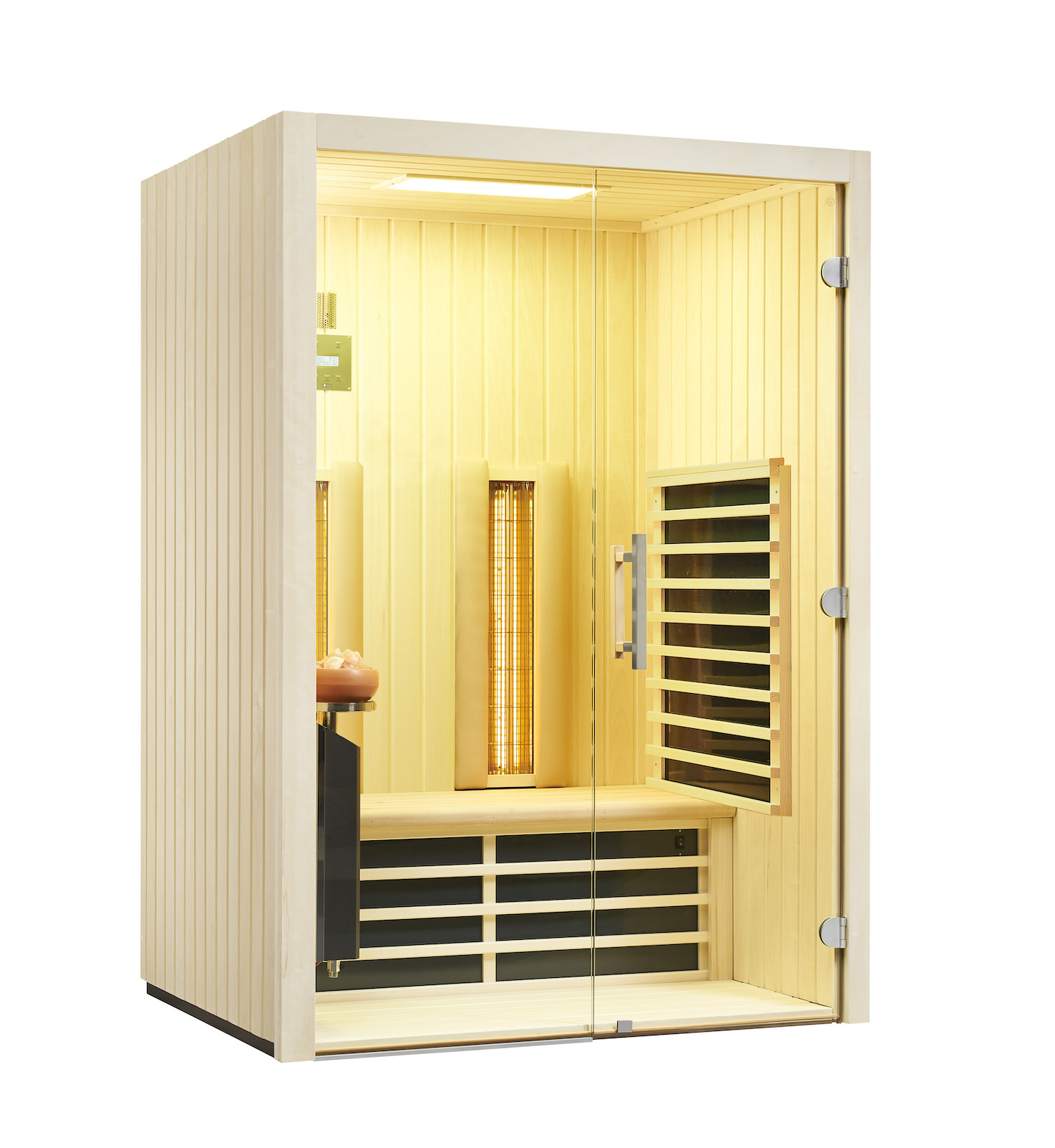 Infraworld TrioSol Glas 145 Espe RG Infrarotkabine 145x112 cm mit 2 ABC-Strahler Salzverdampfer