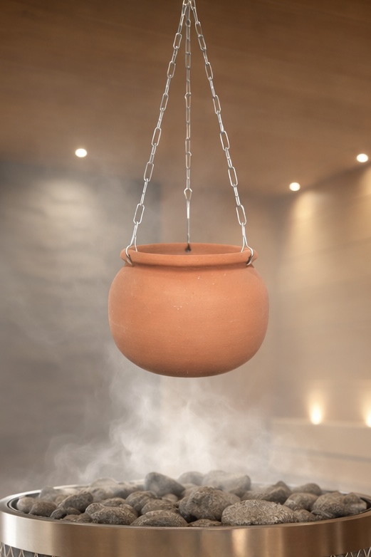 Nikkarien Sauna Aromaschale aus Terrakotta 2 l Aromatopf inkl. Kette