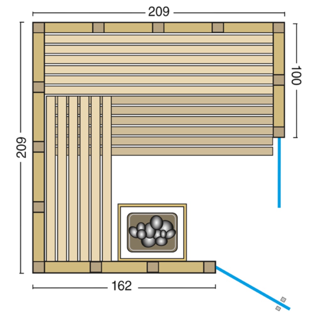 Infraworld Solido 209 Ecke Sauna 209x209x200 cm Massivholzsauna aus nordische Fichte