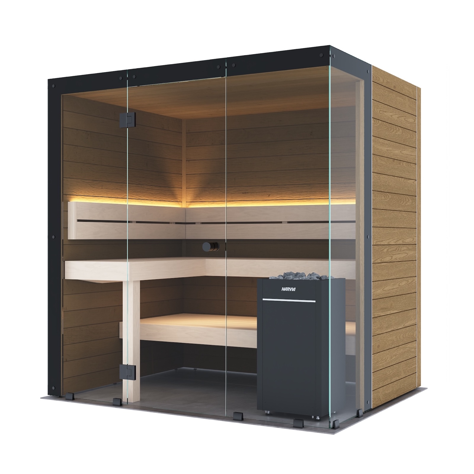 Harvia Block Right Medium Saunakabine Design-Sauna aus Thermo-Erle 198x160x210cm inkl. LED Beleuchtung