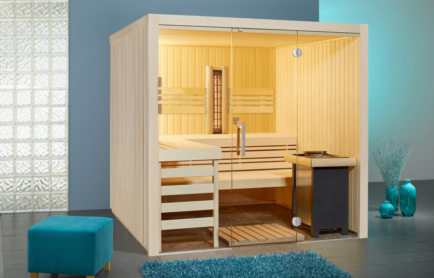 Infraworld Sauna Panorama Complete Espe 210x210x203cm mit ABC-Strahler Multifunktionssauna