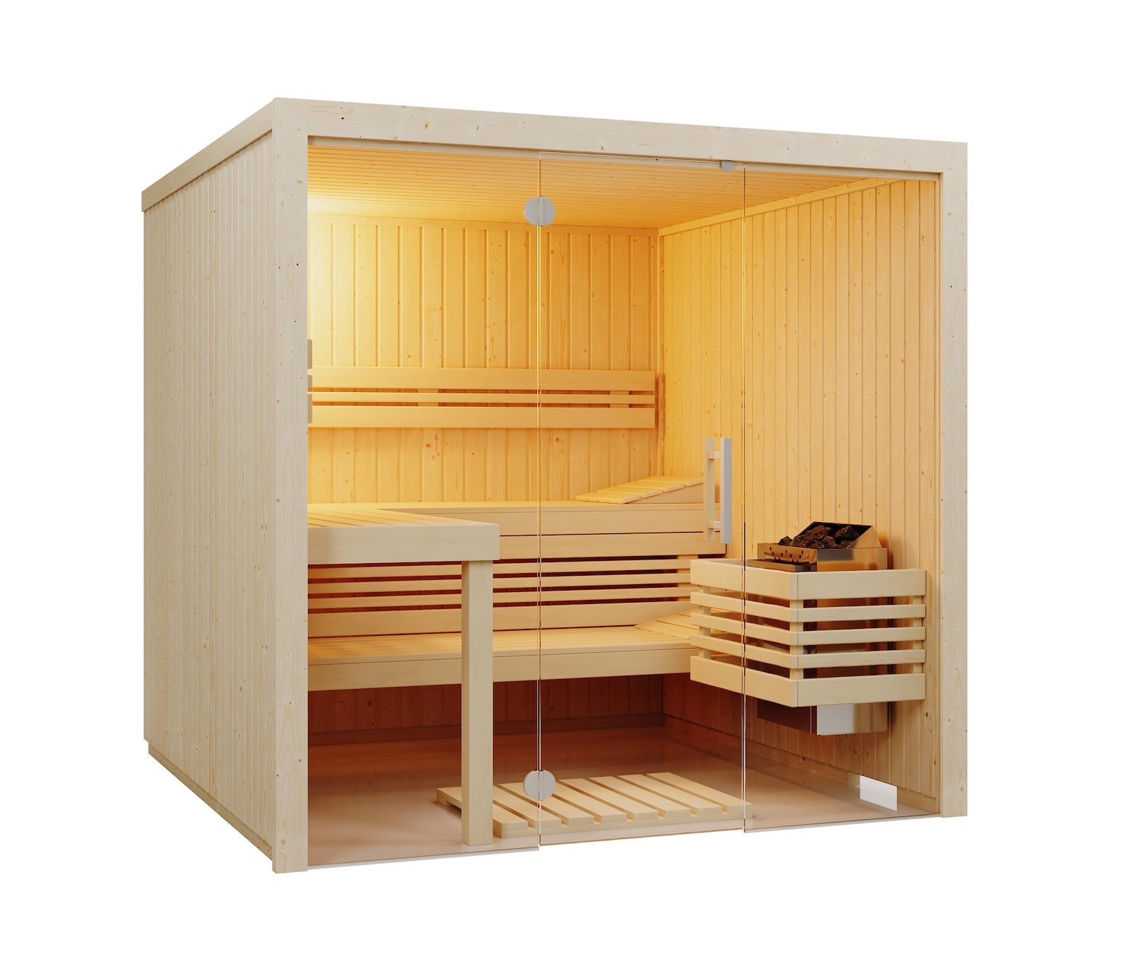Infraworld Panorama 180 Saunakabine Elementsauna aus nordischer Fichte 210x180x203 cm