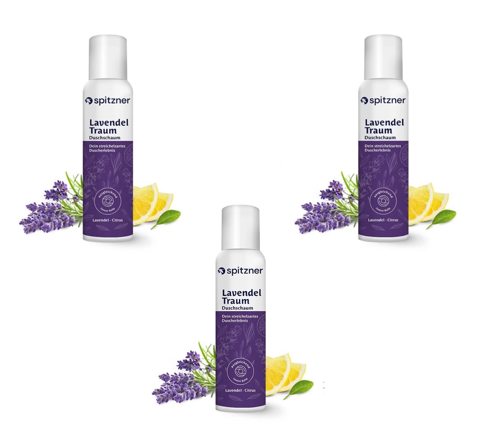 Spitzner Duschschaum Set Lavendel 3x 150 ml Ausgleichende Wellness-Dusche sanft hautverträglich und 100% vegan 3er Set