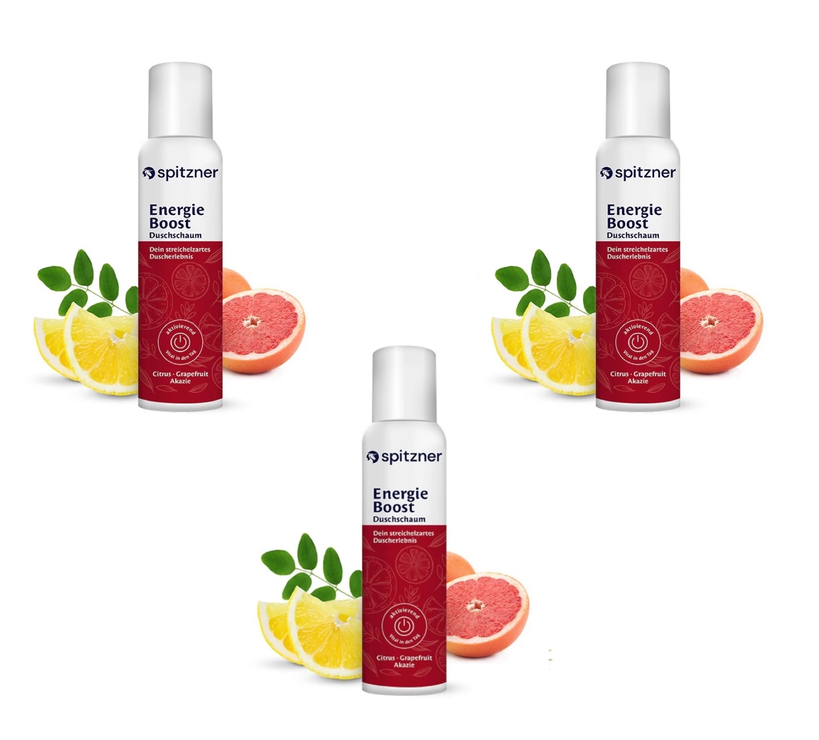 Spitzner Duschschaum Set Energy 3x 150 ml Aktivierende Wellness-Dusche sanft hautverträglich und 100% vegan 3er Set
