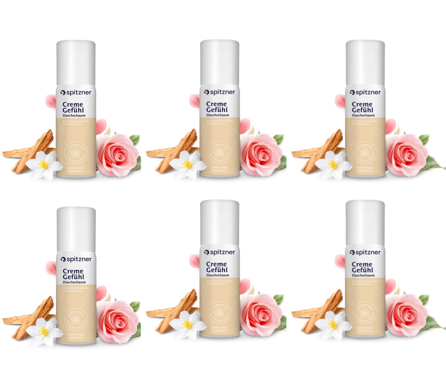 Spitzner Duschschaum Set Creme Gefühl 6x 50 ml Entspannende Wellness-Dusche 6er Set