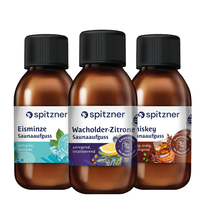 Spitzner Saunaaufguss Set Klar & Kräftig 3x125 ml Wellness Sauna Aufguss Bundle
