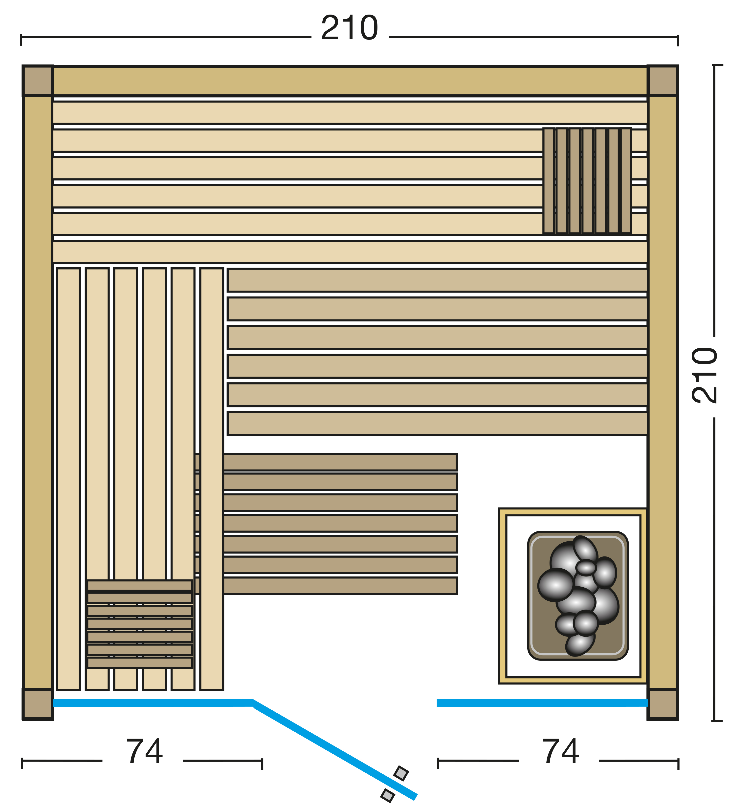 Infraworld Sauna Panorama Complete Espe 210x210x203cm mit ABC-Strahler Multifunktionssauna