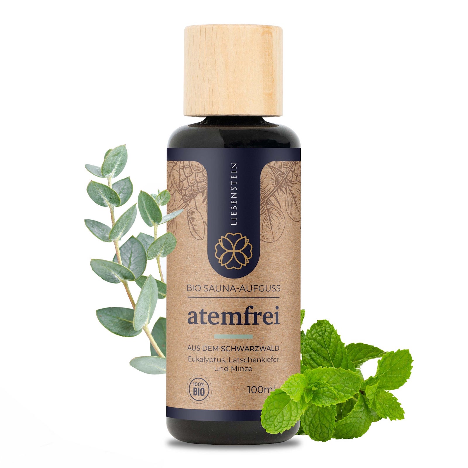 Liebenstein Saunaaufguss “Atemfrei” Eukalyptus, Latschenkiefer & Minze 100ml Liebenstein Saunaaufguss “Atemfrei” Eukalyptus, Latschenkiefer & Minze 100ml