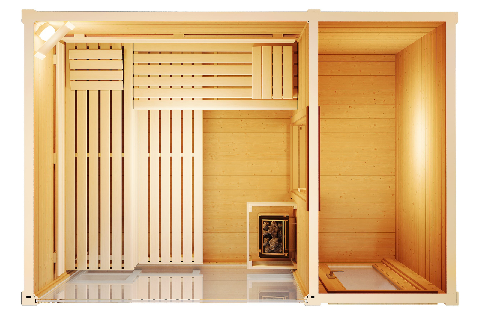 Infraworld Gartensauna CASA 2 Außensauna Massiv mit Vorraum 215,6 x 328,6 cm