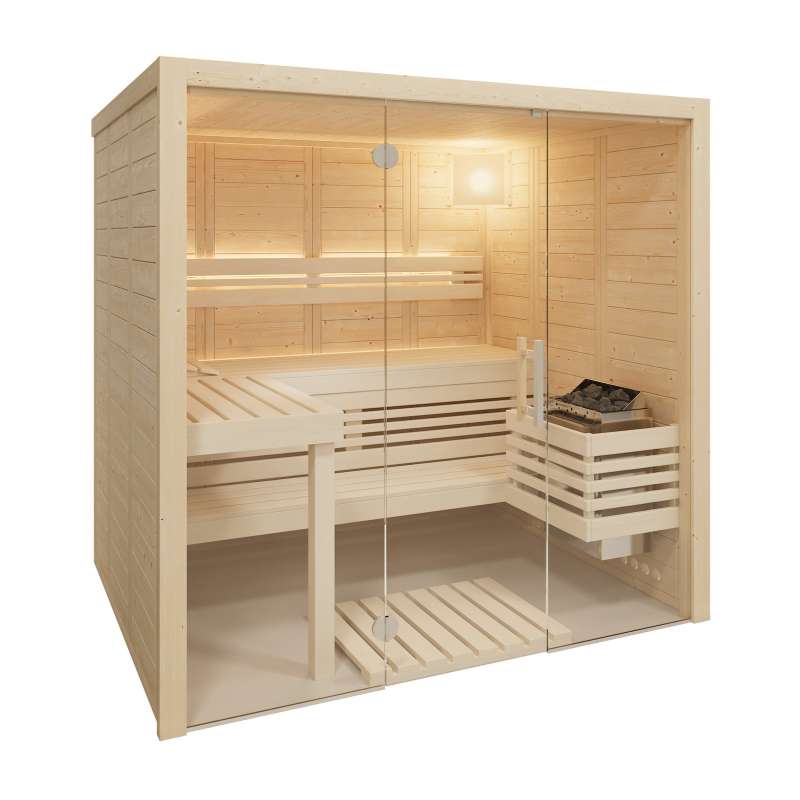 Infraworld Solido Glas Massivholzsauna aus nordischer Fichte 210x167x202cm