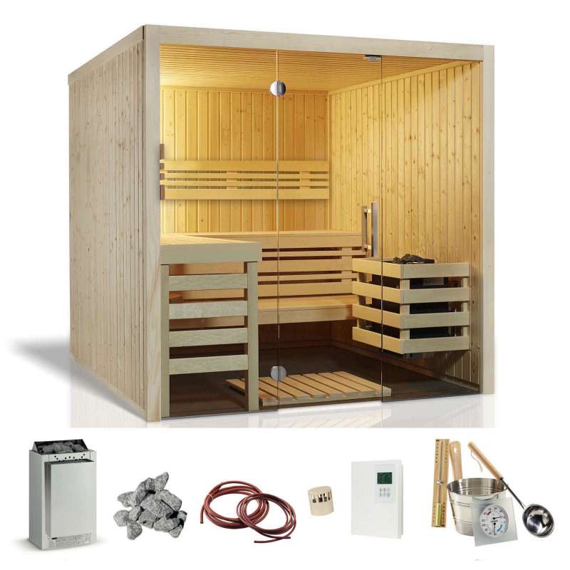 Infraworld Panorama 210 Sauna Komplettset Bi-O Combi Saunakabine 210x210x203cm