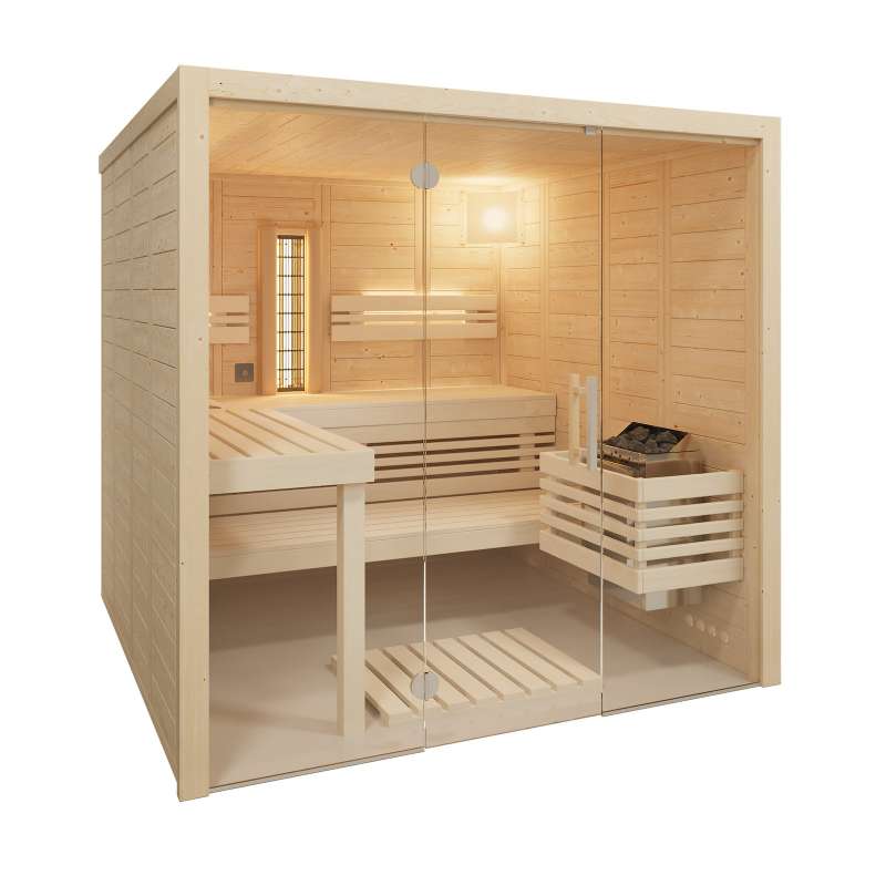 Infraworld Solido Glas Complete Massivholzsauna mit Infrarotstrahler 210x212x202cm