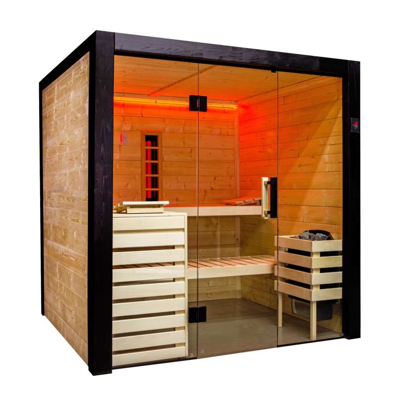 Harvia Family Infra Large Sauna-Set Massivsauna mit Saunaofen Infrarotstrahler 196x189x204 cm